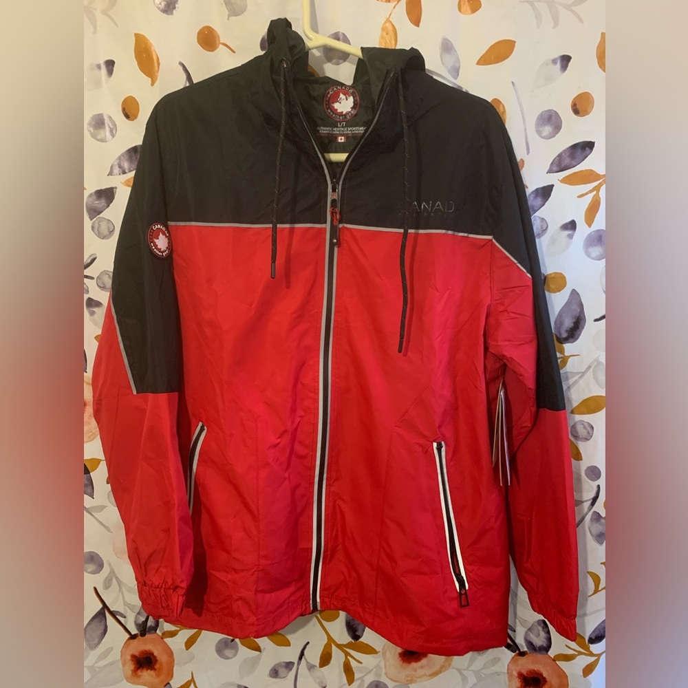 Canada Weather Gear Hooded Rain Jacket Sz L
